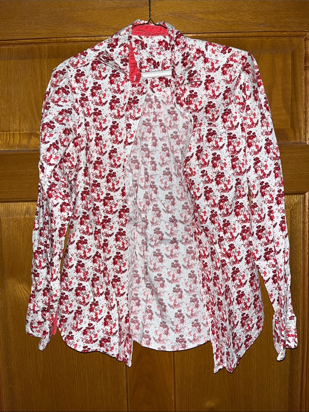 Wrangler White Button-Down Shirt with Red Floral Print